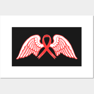 Red Awareness Ribbon with Angel Wings Posters and Art